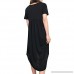 Casual Dress Womens Round Neck Short Sleeve Pockets Pleated Loose Irregular Black B07P172448